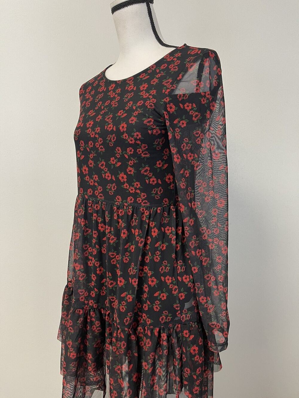 Seven Sisters A Line Dress Womens 2XS Floral Red Swing Shift Lace N95